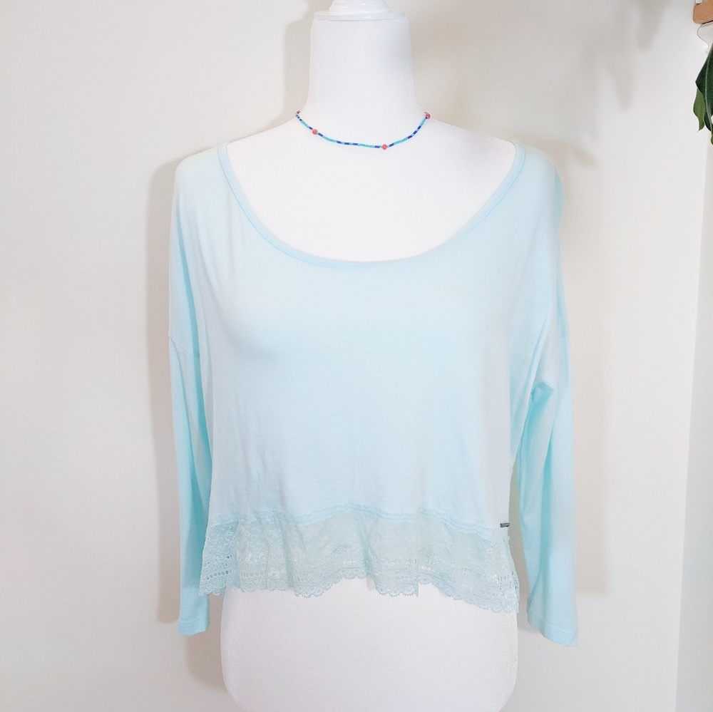 Abercrombie & Fitch Blue Lace Long Sleeve Crop Top